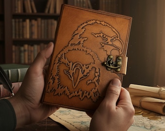 Personalized Brown Eagle Leather Journal: Embossed Bird Diary, Handmade 5x7