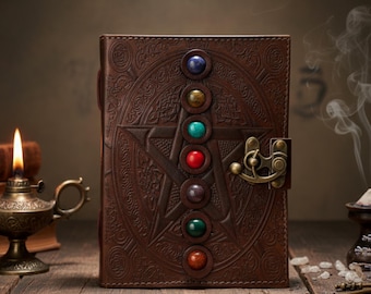 Pentagram Chakra Journal | Leather Spiritual Diary | Grimoire
