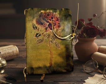 Handmade Brown Rose Leather Journal: Embossed Keepsake, Attached Bookmark