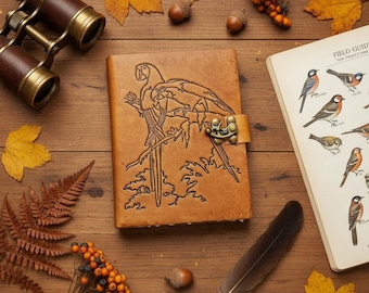 Brown Leather Parrot Journal: Handmade Blank Diary, Bird Lover Gift