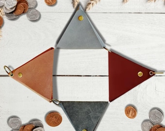Personalized Leather Triangle Coin Purse: Key Wallet, Earphone Bag