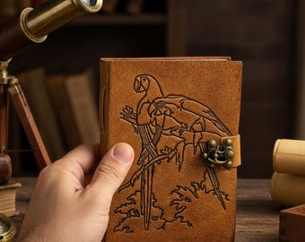 Personalized Leather Parrot Journal: Handmade Blank Diary, Bird Lover Gift