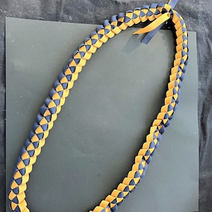 Lei ruban hawaïen fait main - bleu marine et or