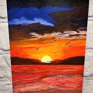 Handmade Unique 11X14 Canvas Board Acrylic Painting Red Sunset image 2