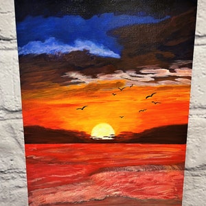 Handmade Unique 11X14 Canvas Board Acrylic Painting Red Sunset image 1