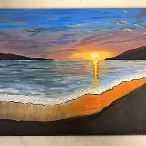 Handmade Original 11X14 Acrylic Painting -Sunset Beach