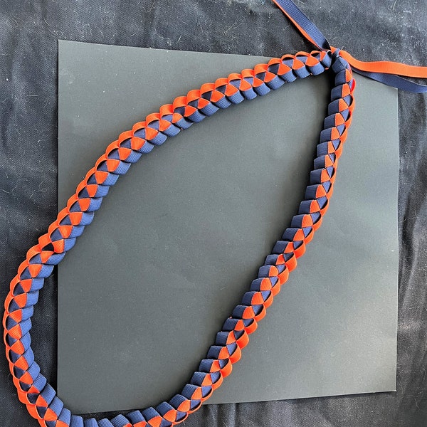 Hawaiian Ribbon Lei - Med Blue and Orange