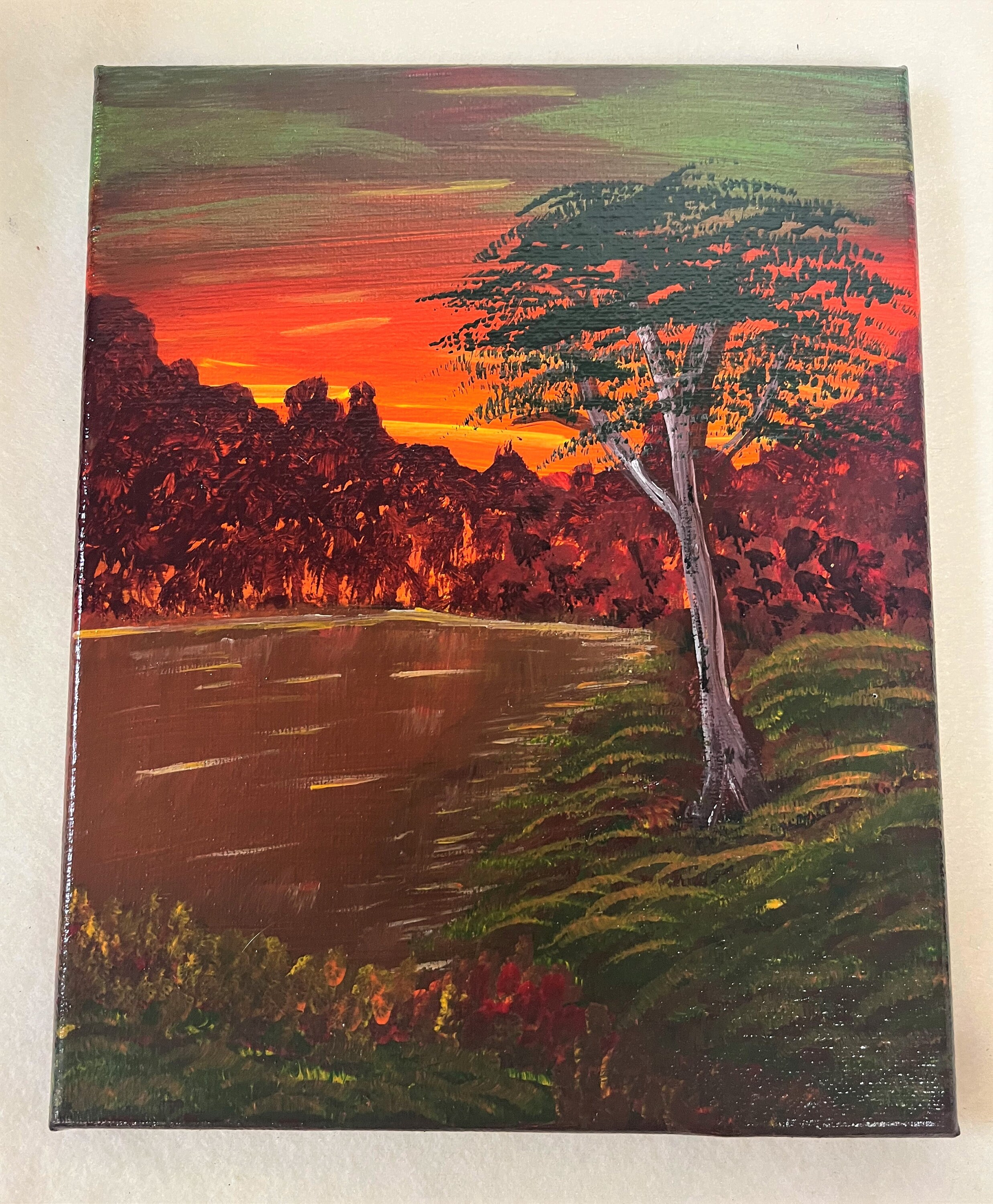 Handmade Original 8X10 Acrylic Painting - Sunset by the Lake - Etsy