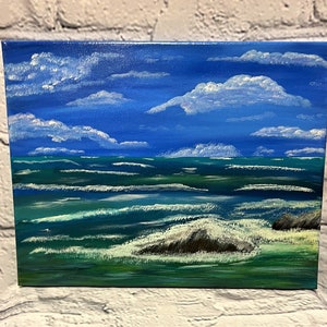 Pintura acrílica original 11X14 feita à mão - Águas agitadas