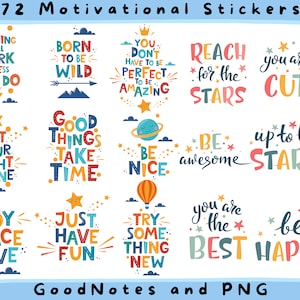 Inspirierende tägliche Affirmations-Aufkleber für digitale Planer: Vorgeschnittene PNG-Cliparts für GoodNotes & iPad
