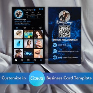 Cartes de visite Instagram Cartes de visite numériques DIY Canva Modèles beauté Carte de visite IG Cartes de visite roses Cartes d'influence IG