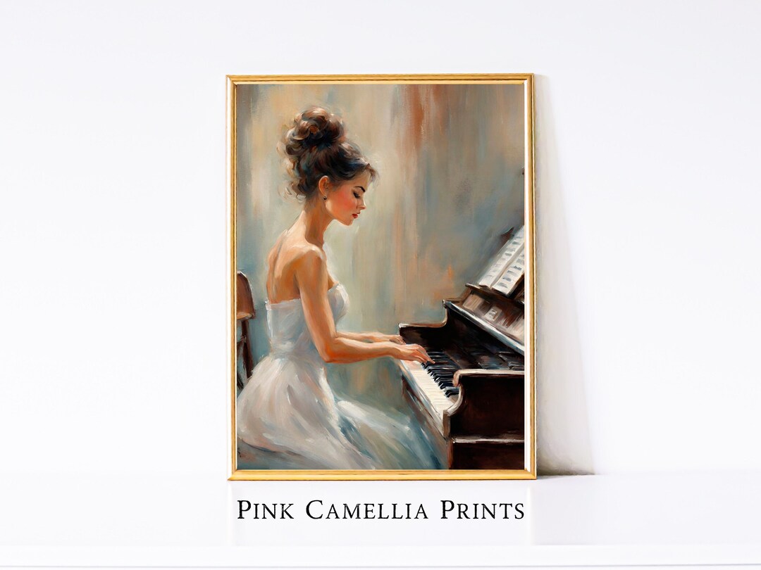 Vintage Woman Playing Piano Portrait - Antique Music Lover Wall Art ...