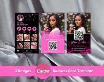 DIY Instagram Business Card Template, QR Code Business Card,DIY Canva Business Card for Hair Stylists,Makeup Artists,Nail Techs, Lash Techs