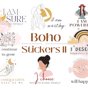 Boho Digitale Affirmation Aufkleber für Planer: Pre-cropped PNG & GoodNotes Bundle