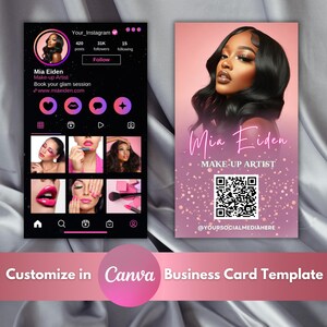 Pink Business Card Template Design, Instagram Business Card, Beauty Artist Hair Nails Lashes Business Card Template
