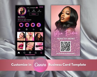 Pink Business Card Template Design, Instagram Business Card, Beauty Artist Hair Nails Lashes Business Card Template