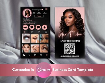 2025 Instagram Business Card For Lash Tech, IG Business Card, DIY Canva Business Card Template Design, QR Code Business Card