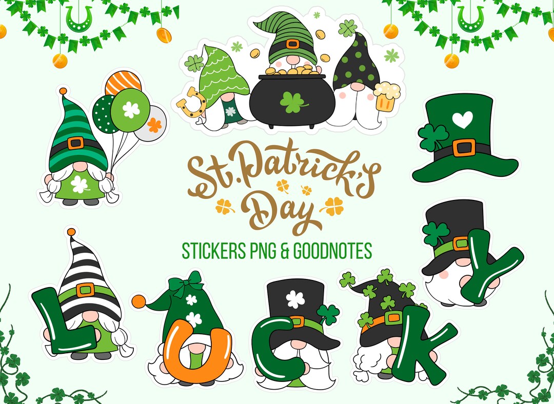 St Patrick Stickers, St Patrick Planner Stickers, St Patrick Day Gnome ...
