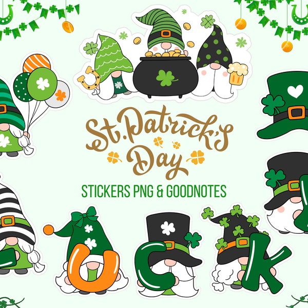 St Patrick stickers, St Patrick Planner Stickers, St Patrick day gnome, Saint patricks day png, St Patrick design, Goodnotes precropped