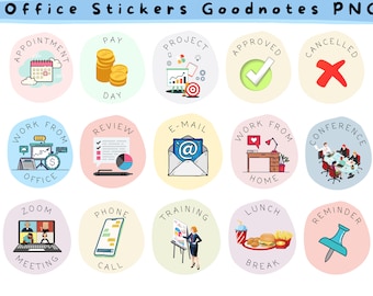 Office Digital Stickers Pack for GoodNotes: Precropped PNG Planner & Work Organization Elements