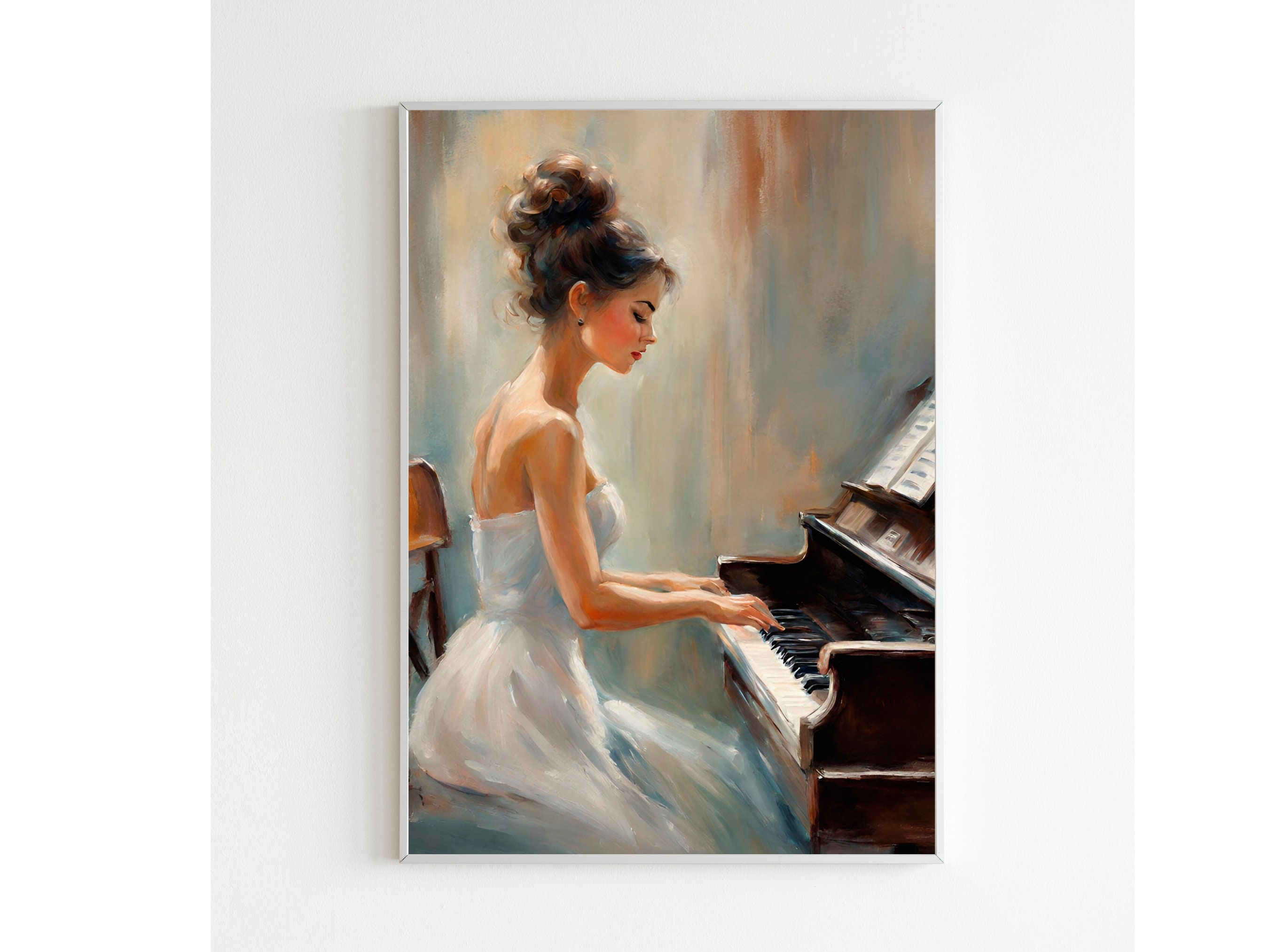 Vintage Woman Playing Piano Portrait - Antique Music Lover Wall Art ...
