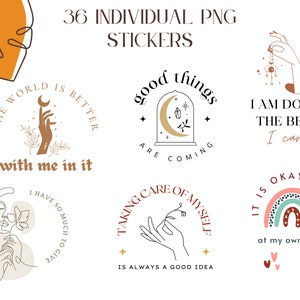 Bohemian Digital Affirmation Stickers for Planners: Pre-cropped PNG & GoodNotes Bundle image 4