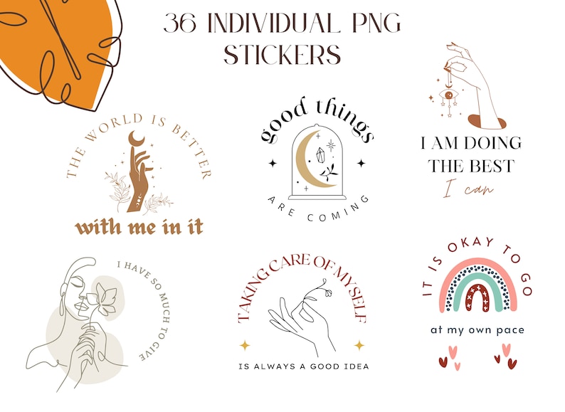 Bohemian Digital Affirmation Stickers for Planners: Pre-cropped PNG & GoodNotes Bundle image 4