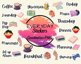 Pre-cropped Digital Everyday Stickers for GoodNotes Planner, iPad Organization Bundle Set