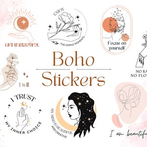 Pegatinas de afirmación digital boho para planificadores: PNG precortado y citas inspiradoras de GoodNotes