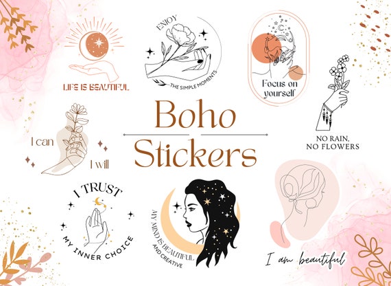 Bohemian Digital Affirmation Stickers for Planners: Precropped PNG & GoodNotes Inspirational Quotes