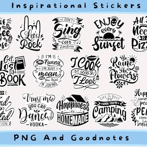 Pegatinas de afirmación digital monocromáticas para GoodNotes: juego de planificador de motivación diaria precortado