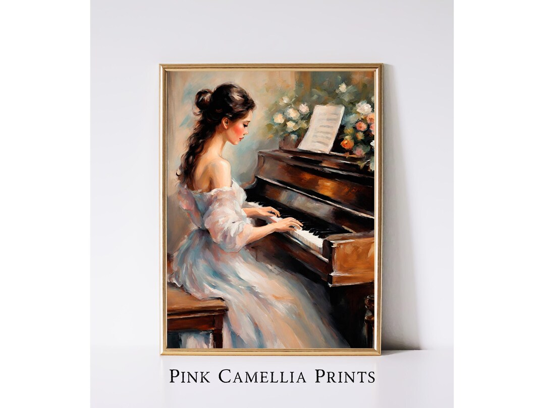 Vintage Woman Playing Piano Portrait - Antique Style Music Wall Art ...