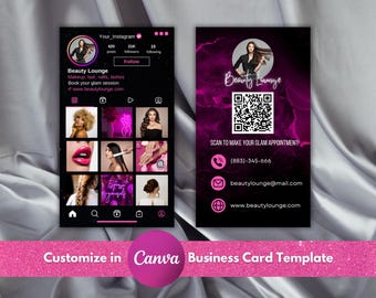 Instagram Business Card, Editable Business Card Template for Business Owners, Rosegold Canva Business Card, IG Business Card Template