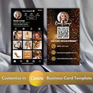 Business Card Template Design, Instagram Business Card, Beauty Artist Hair Nails Lashes Business Card Template