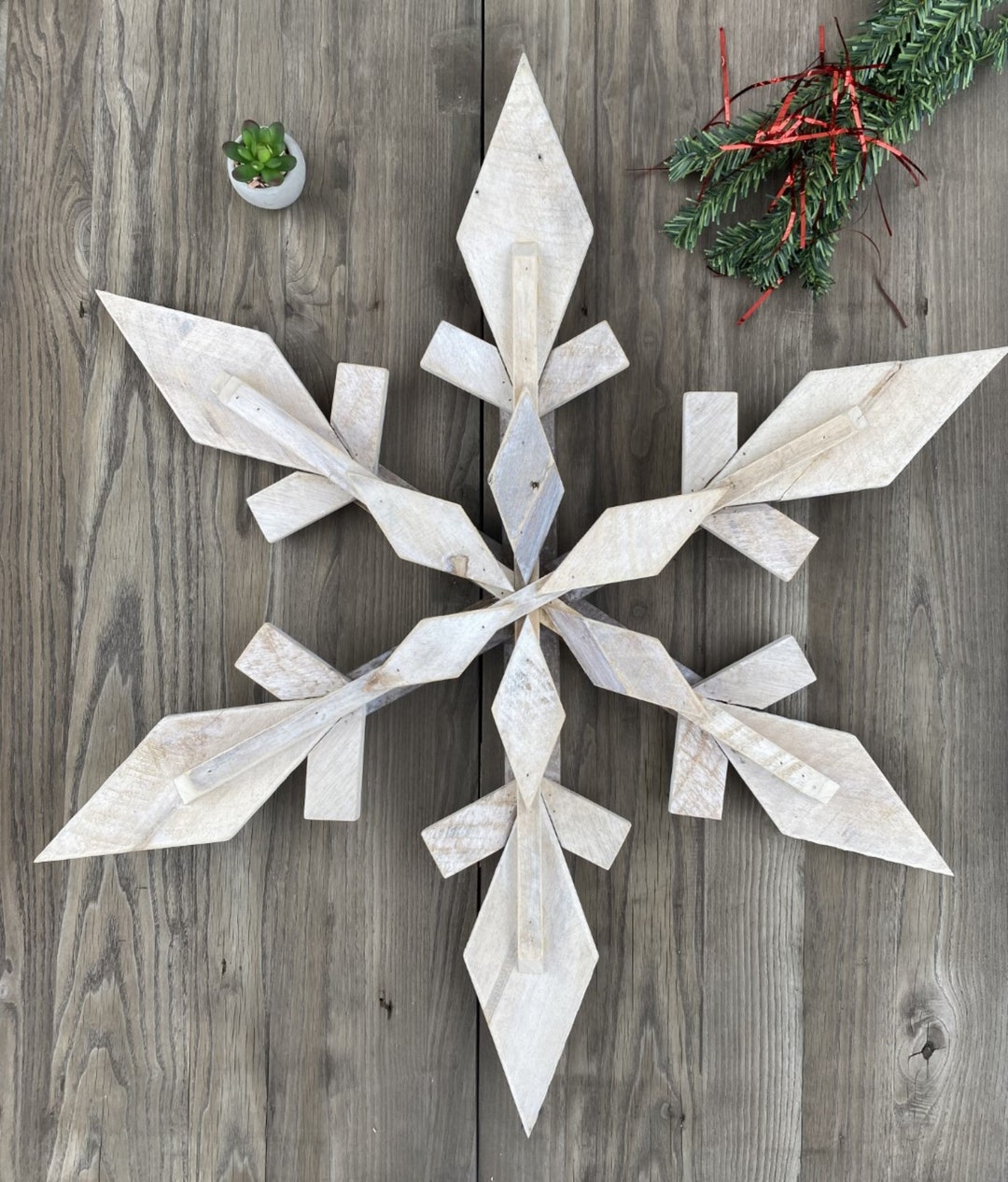 Big Pretty White Rustic Wooden Snowflake, Holiday Decor, Christmas