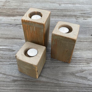 Rustic Three Candle Holder, Wood Candle Holder, Reclaimed Hardwood Tea Light Candle Holders, Oak Candle Holder - Custom Upcycled Design