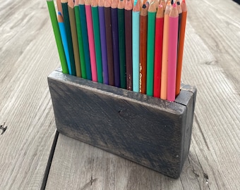 Contemporary Rustic Desk Organizer, Modern Rustic Wood Desk Organizer, Rustic Wood Pencil Holder, Wooden Pencil Organizer, Rustic Decor