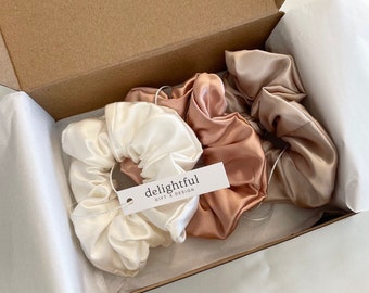 3er-Pack Erstellen Sie Ihr eigenes Seiden-Scrunchie-SET, 100% Maulbeerseide-Scrunchy, Seiden-Haargummi Made in USA