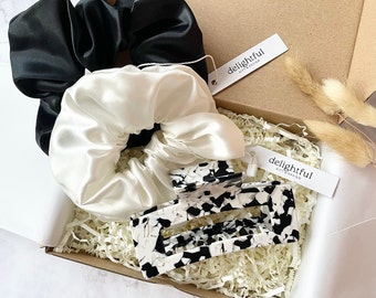 XL Pure Silk Scrunchy + Claw Clip 3-Pack Set, Build Your Own Hair Accessory Variety Package