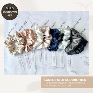 3-Pack Build Your Own Silk Scrunchie SET, 100% Mulberry Silk Scrunchy, Silk Hair Tie Made in USA Any 3 (size L)