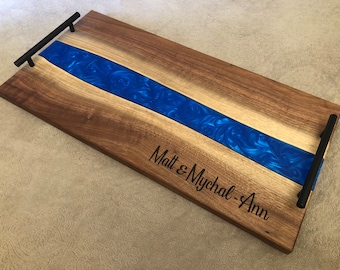 Cobalt Blue Epoxy Black Walnut Charcuterie Board