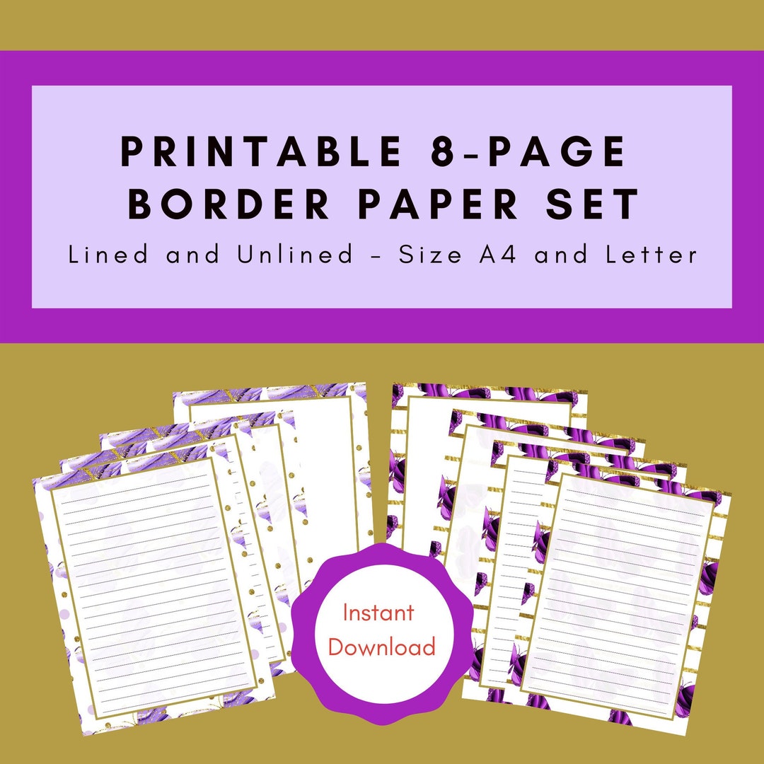 Printable Paper With Butterfly | Lined and Unlined | A4 and Letter ...