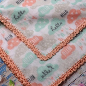 Double sided fleece blanket with crochet edge sale