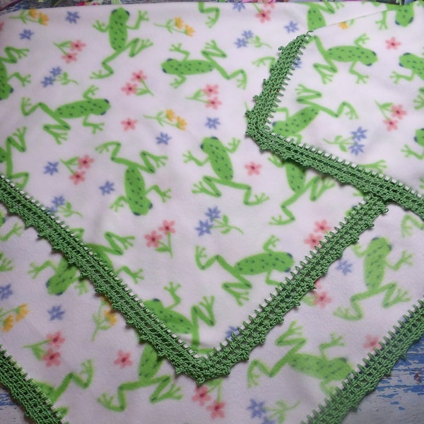 Fleece baby blanket with crochet edge/baby blanket with crochet trim/crochet border/crochet hem/36 x 36-inches/Minky fleece double layer