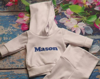 Personalized preemie clothes/newborn clothes/hoodie with footed pants/preemie to 9-months/embroidered/monogram/coming home outfit