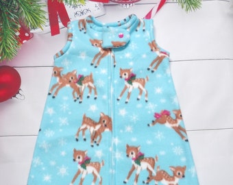 Fleece baby sleep sack/Christmas baby sleep sack/Fleece baby sleeping bag/snowflake/reindeer/available in size preemie to 24-months