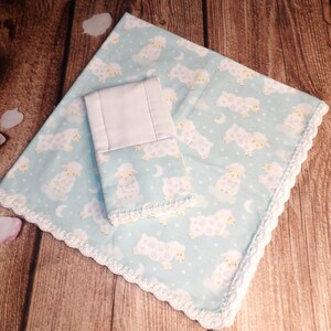 Flannel baby receiving blanket and burp cloth set with crochet edge, crochet trim/crochet hem/baby shower gift set single layer 36 x 36 inch