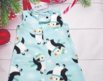 Fleece Christmas baby sleep sack/Christmas baby sleeping bag/Reindeer/Polar bear/penguin/preemie to 24-months