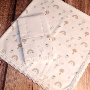 Crochet edge flannel receiving blanket/single layer flannel baby blanket 36 x 36 inches/baby shower gift/handmade/hemstitch baby blanket