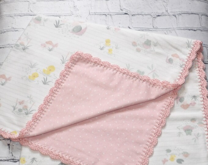 Flannel Baby Receiving Blanket With Crochet Edge/crochet Edge Baby